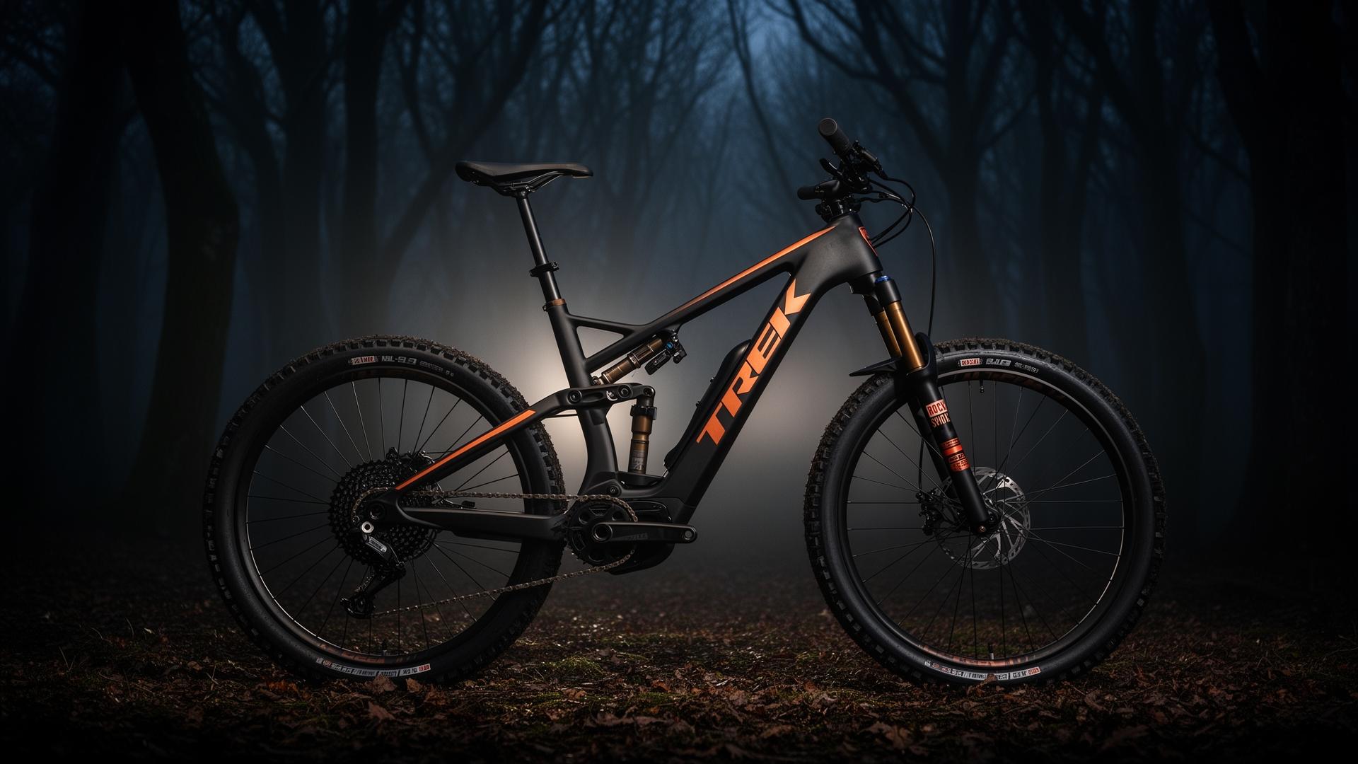 Premium full-suspension electric mountain bike on a Chiltern woodland trail