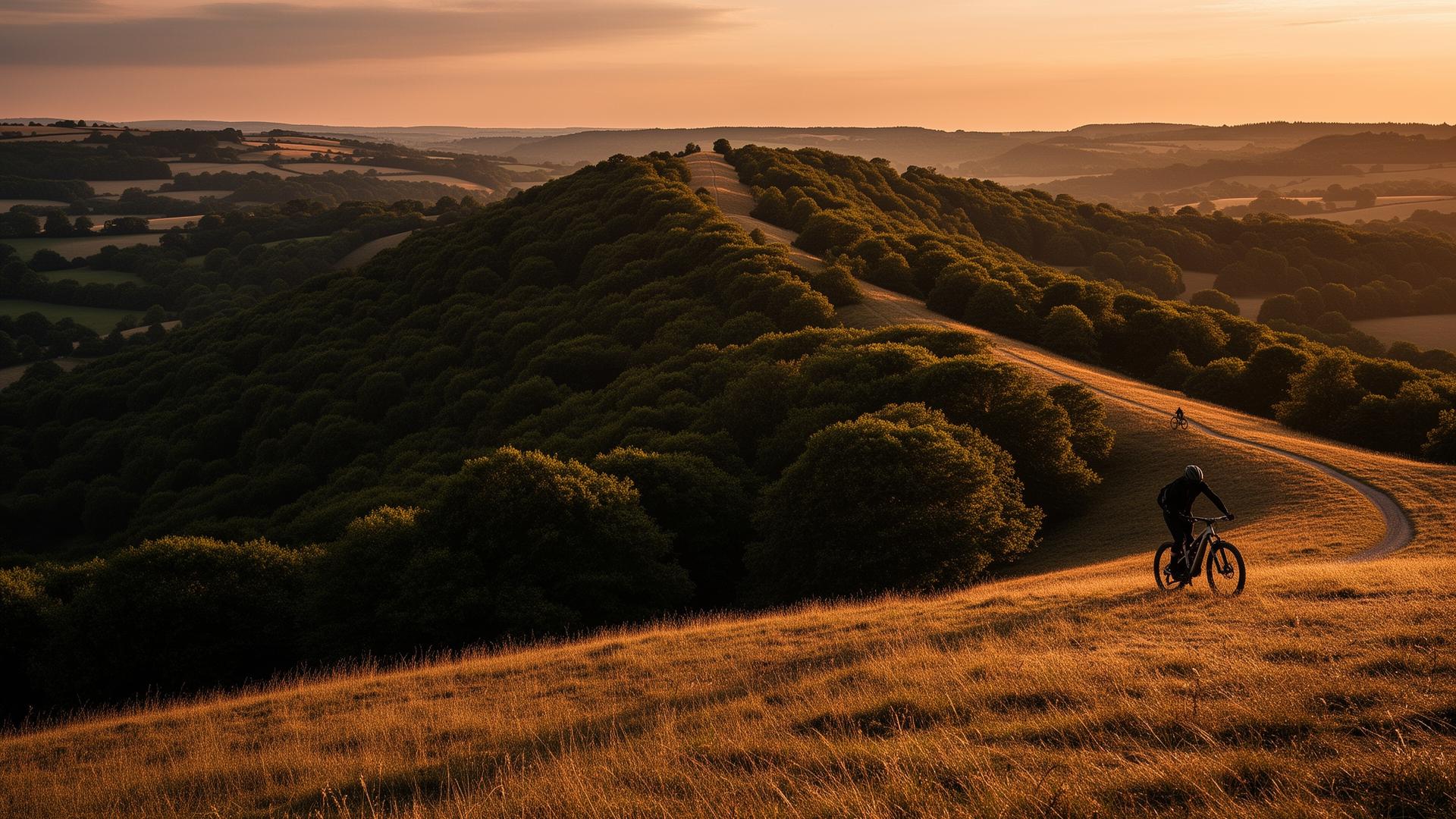 Friends riding through the Chiltern Hills on a sunny afternoon